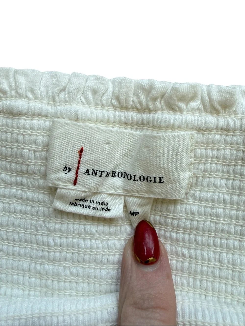 Anthropologie Embroidered Smocked Puff Sleeve Blouse M Petite Boho Romantic
